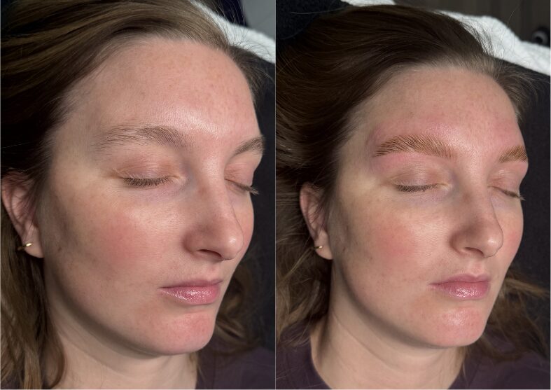 Before and after brow lamination at Integrated Spa